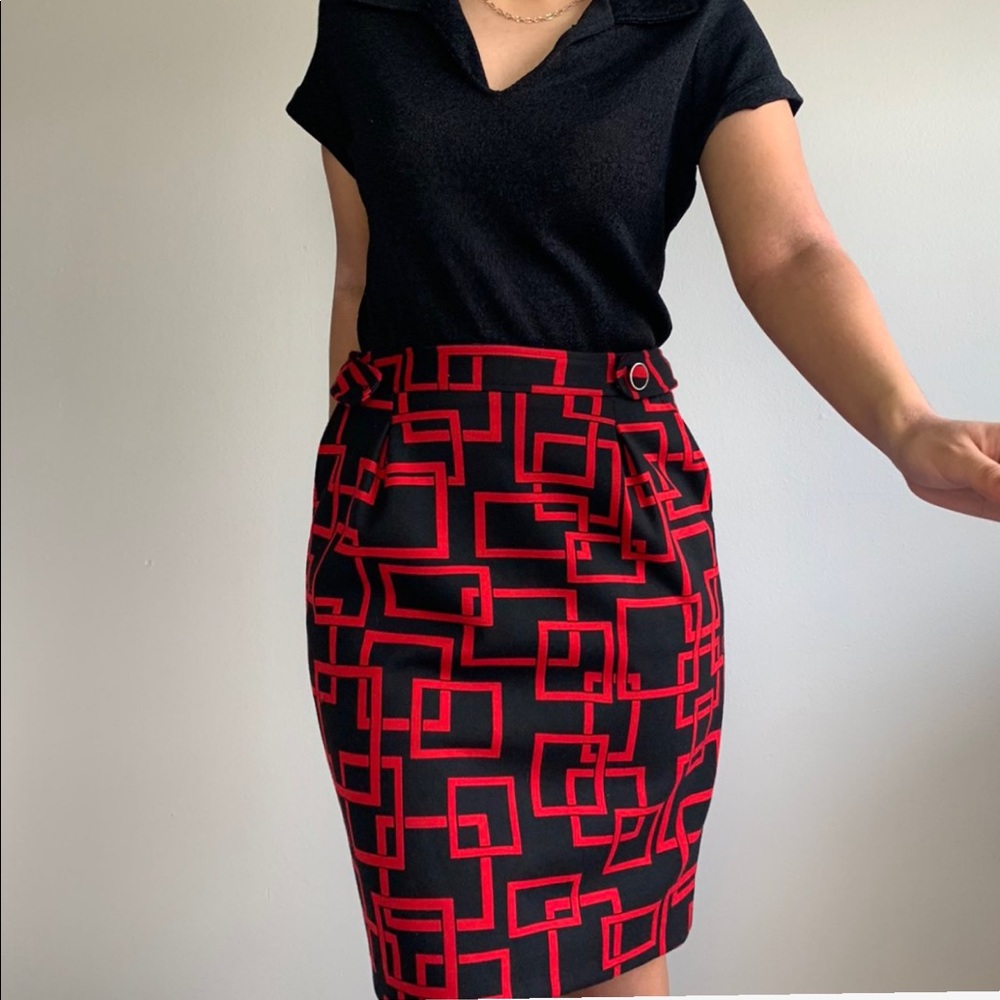 Red and black midi skirt